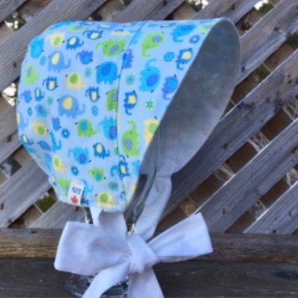 Elephant Print Bonnet with Ties - Picture 1 of 4